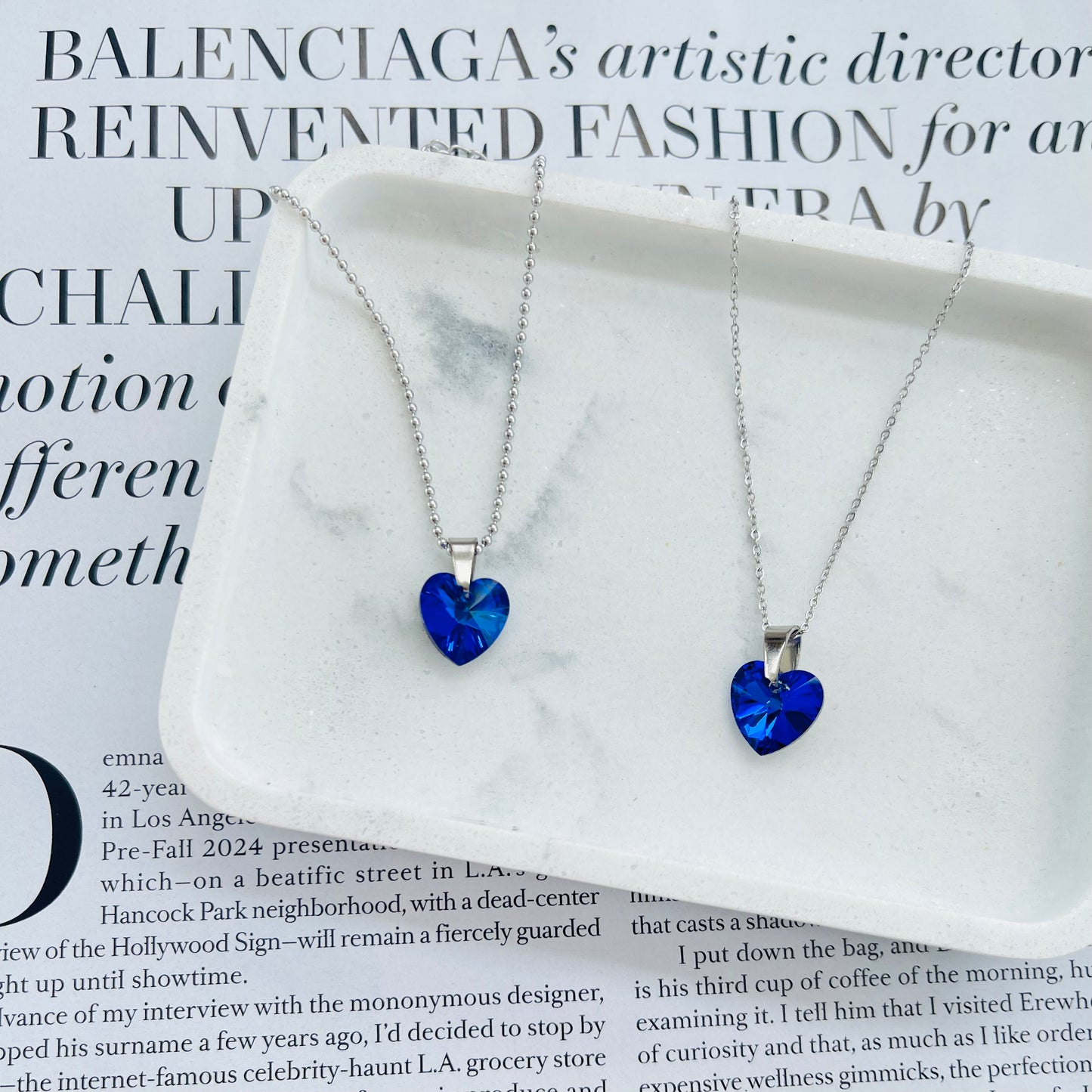 Crystal Blue Heart Necklace and Bracelet