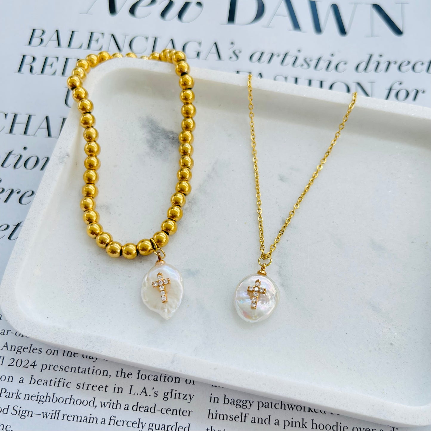 Gold Cross MOP Necklace