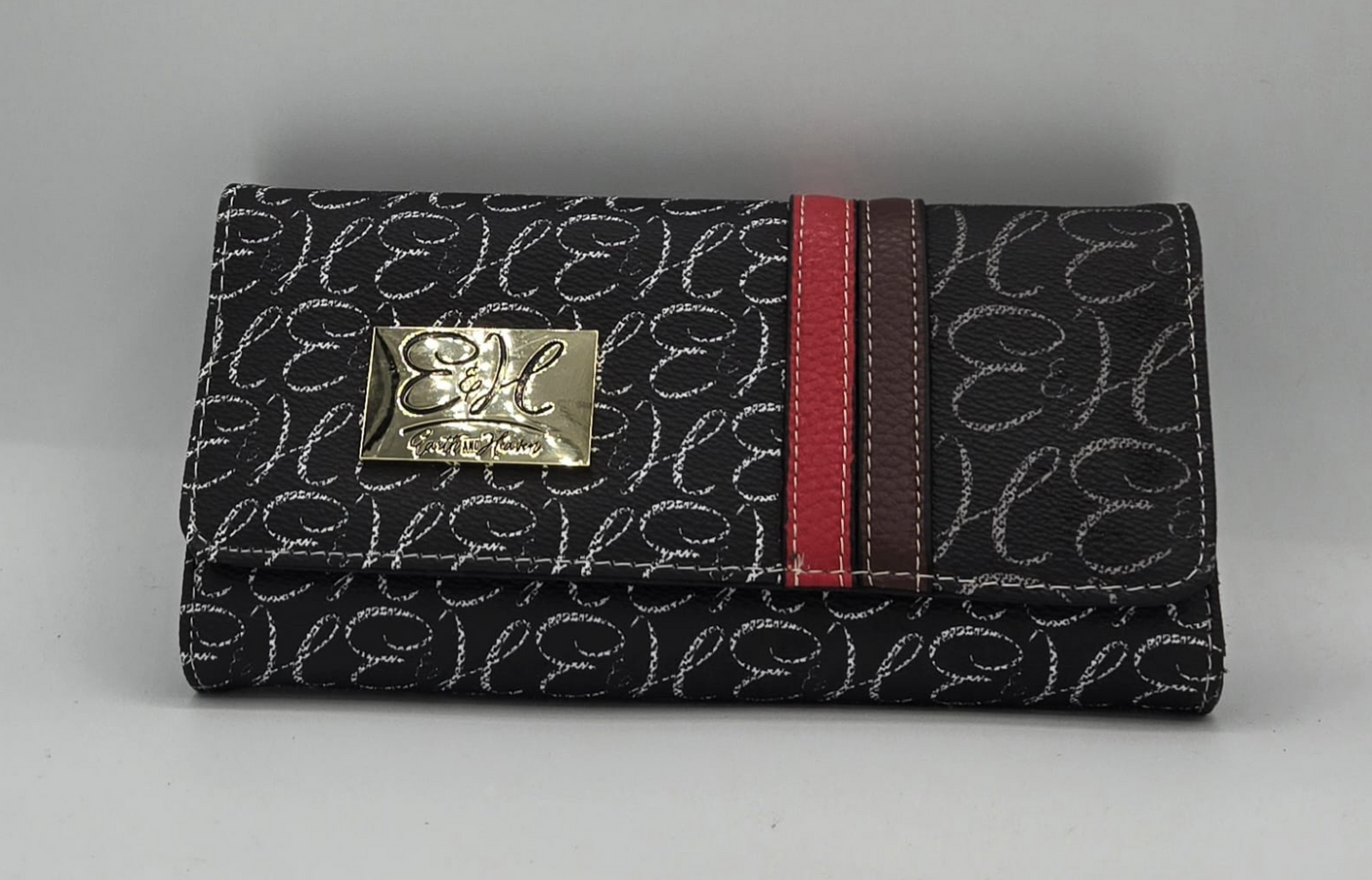Black with red and brown stripes wallet