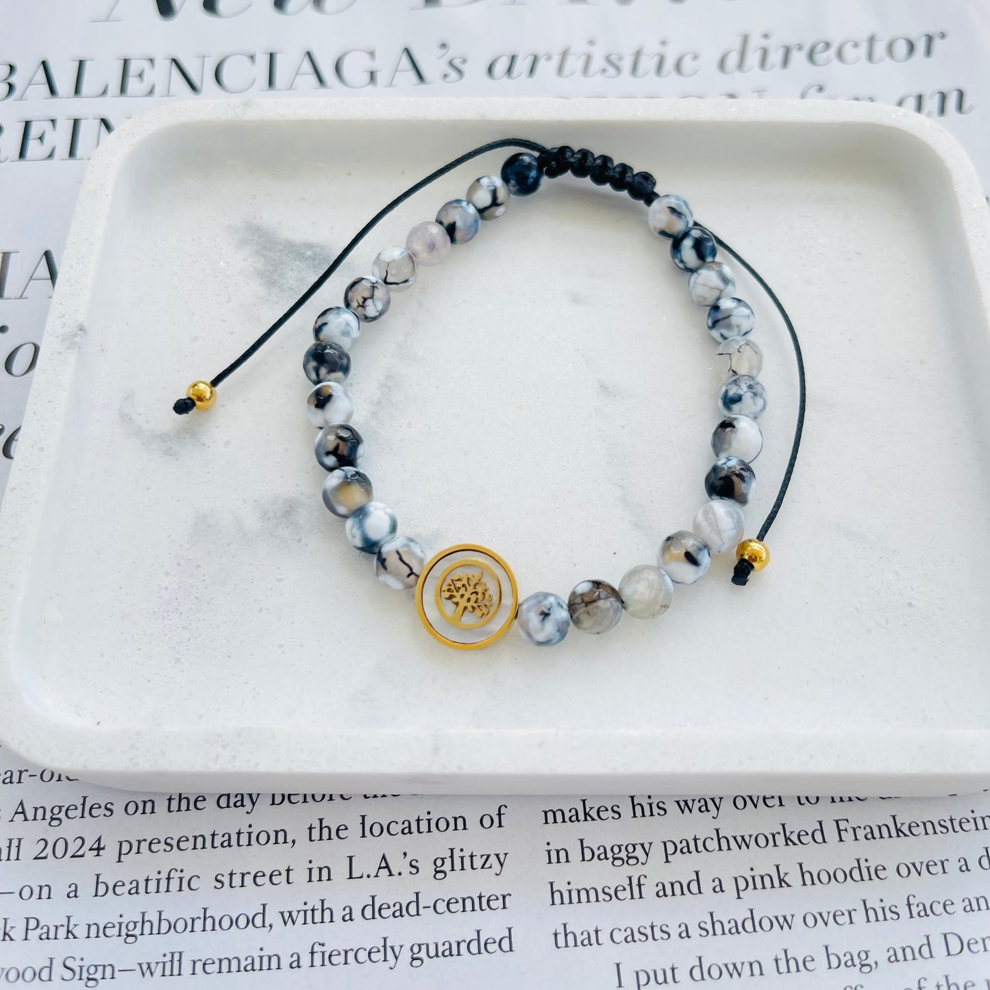 White/Black Tree Gold Bracelet