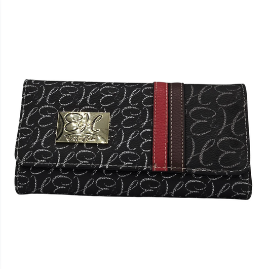 Black with red and brown stripes wallet